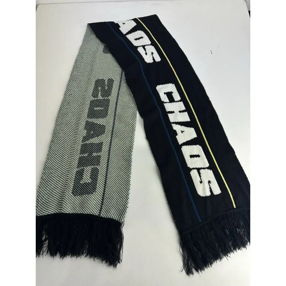 CHAOS Knit Fringe Scarf Black Blue Yellow Graphic Winter Fan Gear